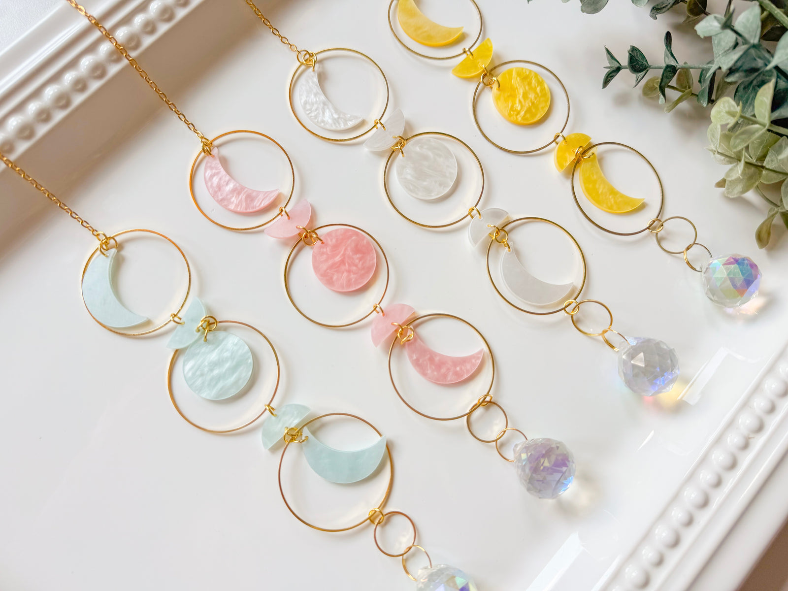 Moon Phase Rainbow Catcher Window Hanger || Gold