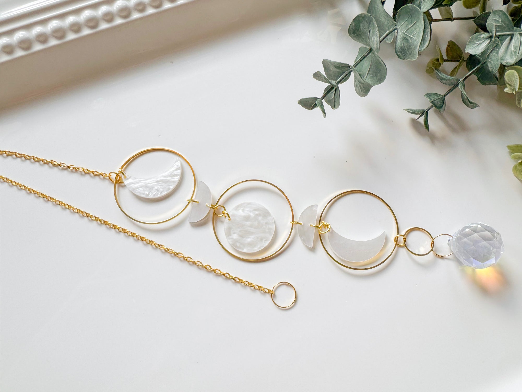Moon Phase Rainbow Catcher Window Hanger || Gold