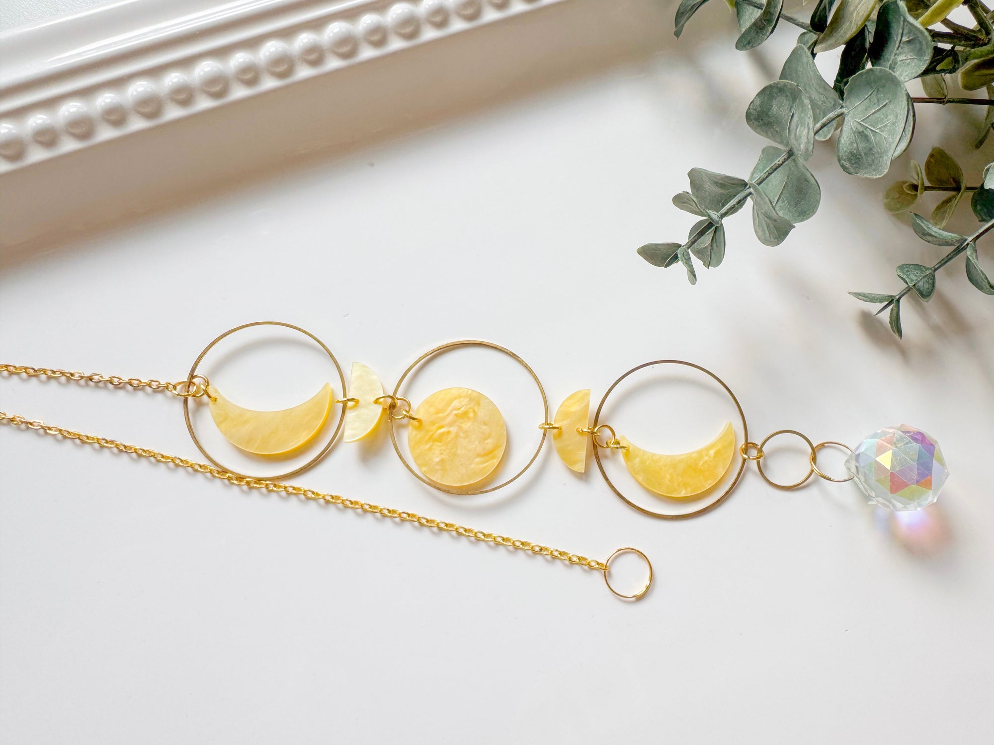 Moon Phase Rainbow Catcher Window Hanger || Gold