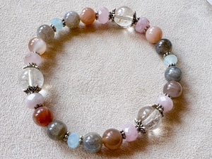 Moonlit Aura Beaded Bracelet || Moonstone, Labradorite, Rose Quartz, Clear Quartz & Aquamarine || Reiki Infused