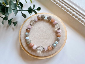 Moonlit Aura Beaded Bracelet || Moonstone, Labradorite, Rose Quartz, Clear Quartz & Aquamarine || Reiki Infused
