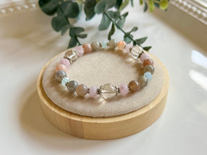 Moonlit Aura Beaded Bracelet || Moonstone, Labradorite, Rose Quartz, Clear Quartz & Aquamarine || Reiki Infused