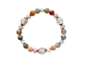 Moonlit Aura Beaded Bracelet || Moonstone, Labradorite, Rose Quartz, Clear Quartz & Aquamarine || Reiki Infused