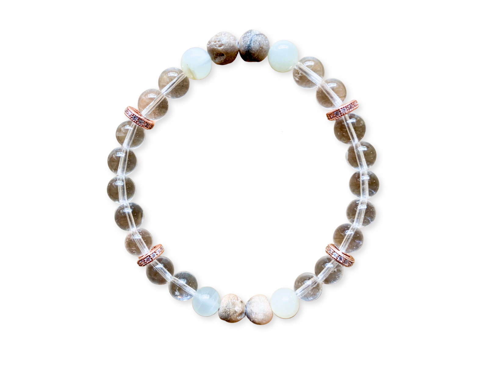 Moonstone, Druzy Aura Quartz & Clear Quartz Beaded Bracelet || Reiki Infused