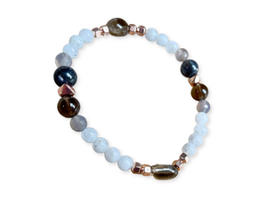 Moonstone, Gray Agate, Iolite & Smoky Quartz Beaded Bracelet || Reiki Infused