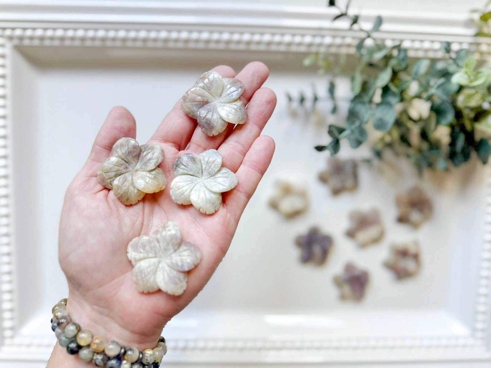 Moonstone Hibiscus Flower Carving