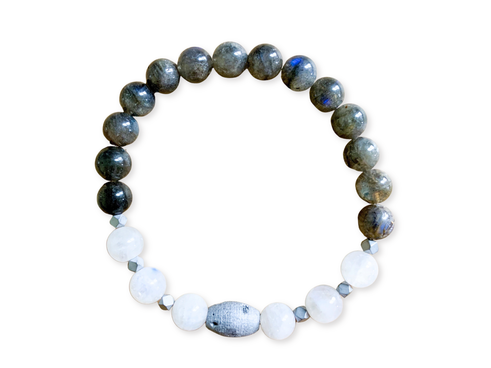 Moonstone, Labradorite, & Druzy Quartz Beaded Bracelet || Reiki Infused