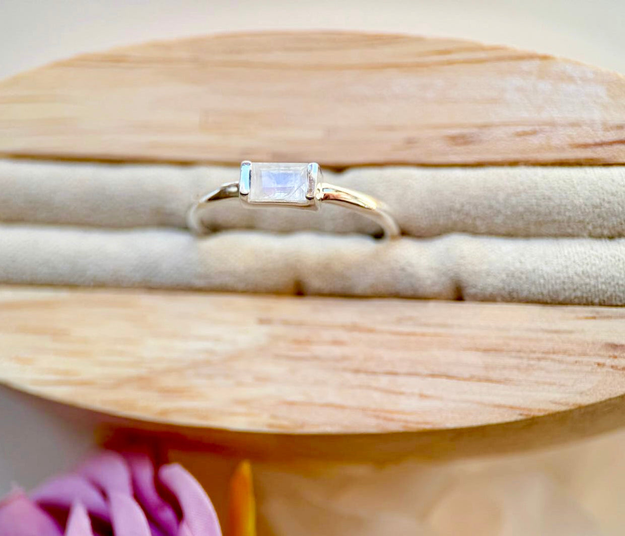 Moonstone Sterling Ring || Horizontal Bar