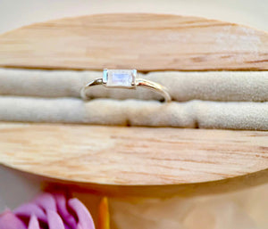 Moonstone Sterling Ring || Horizontal Bar