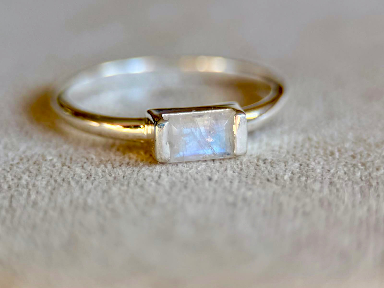 Moonstone Sterling Ring || Horizontal Bar