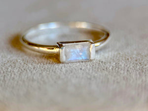 Moonstone Sterling Ring || Horizontal Bar
