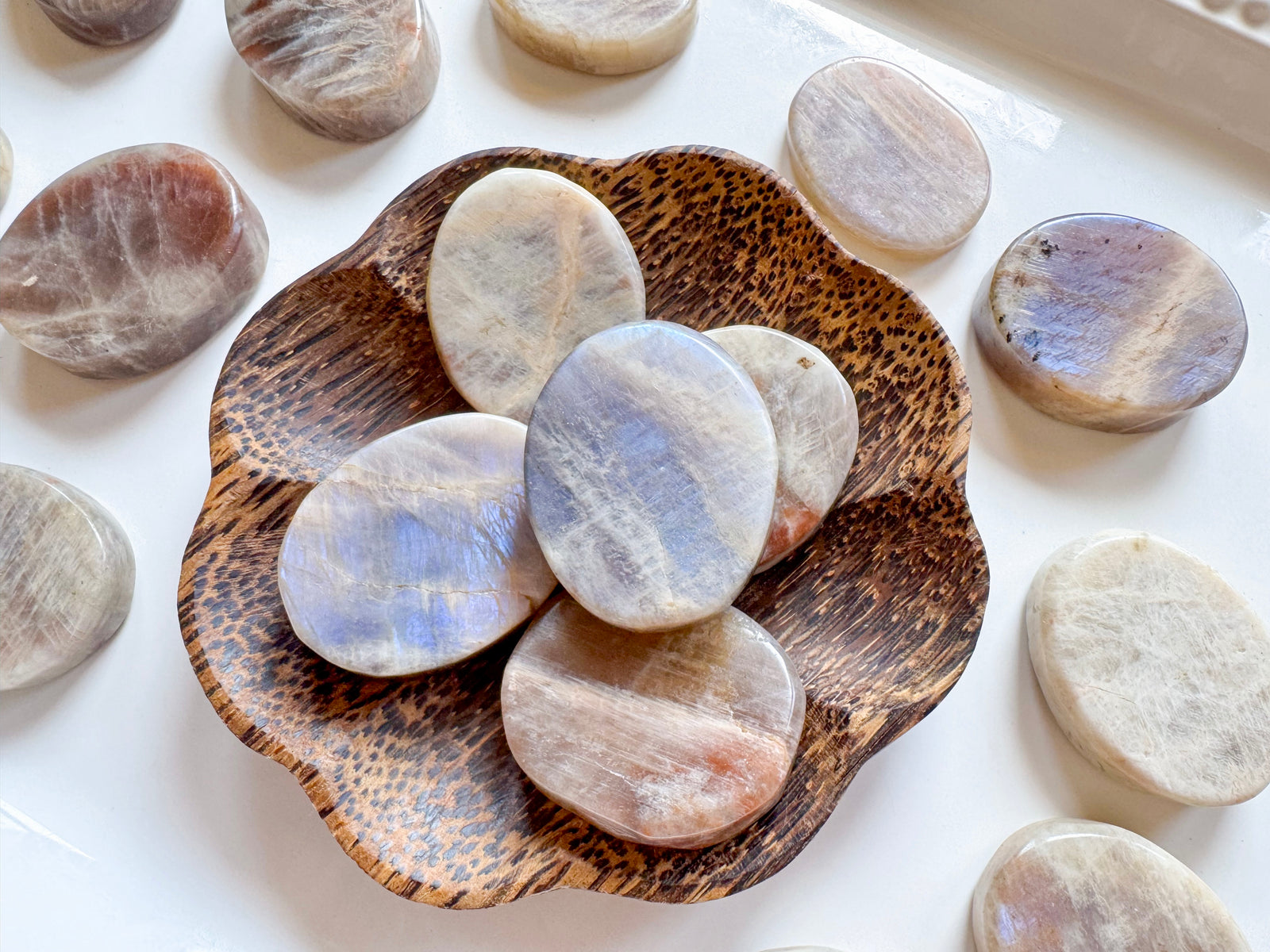 Moonstone Sunstone Flat Palm Stone
