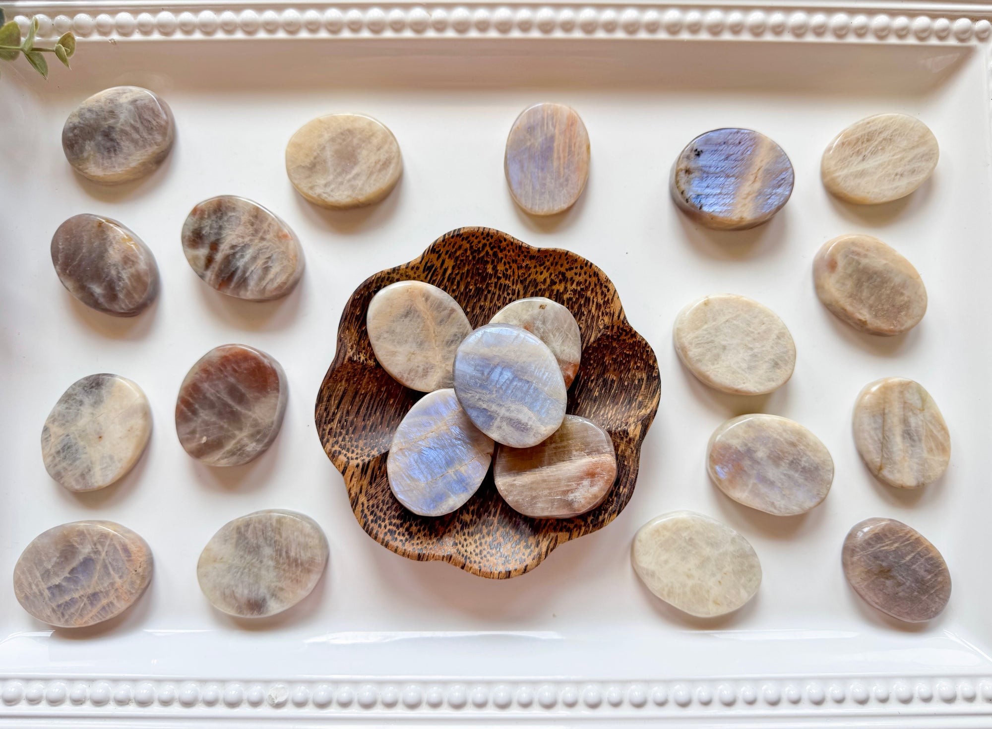 Moonstone Sunstone Flat Palm Stone
