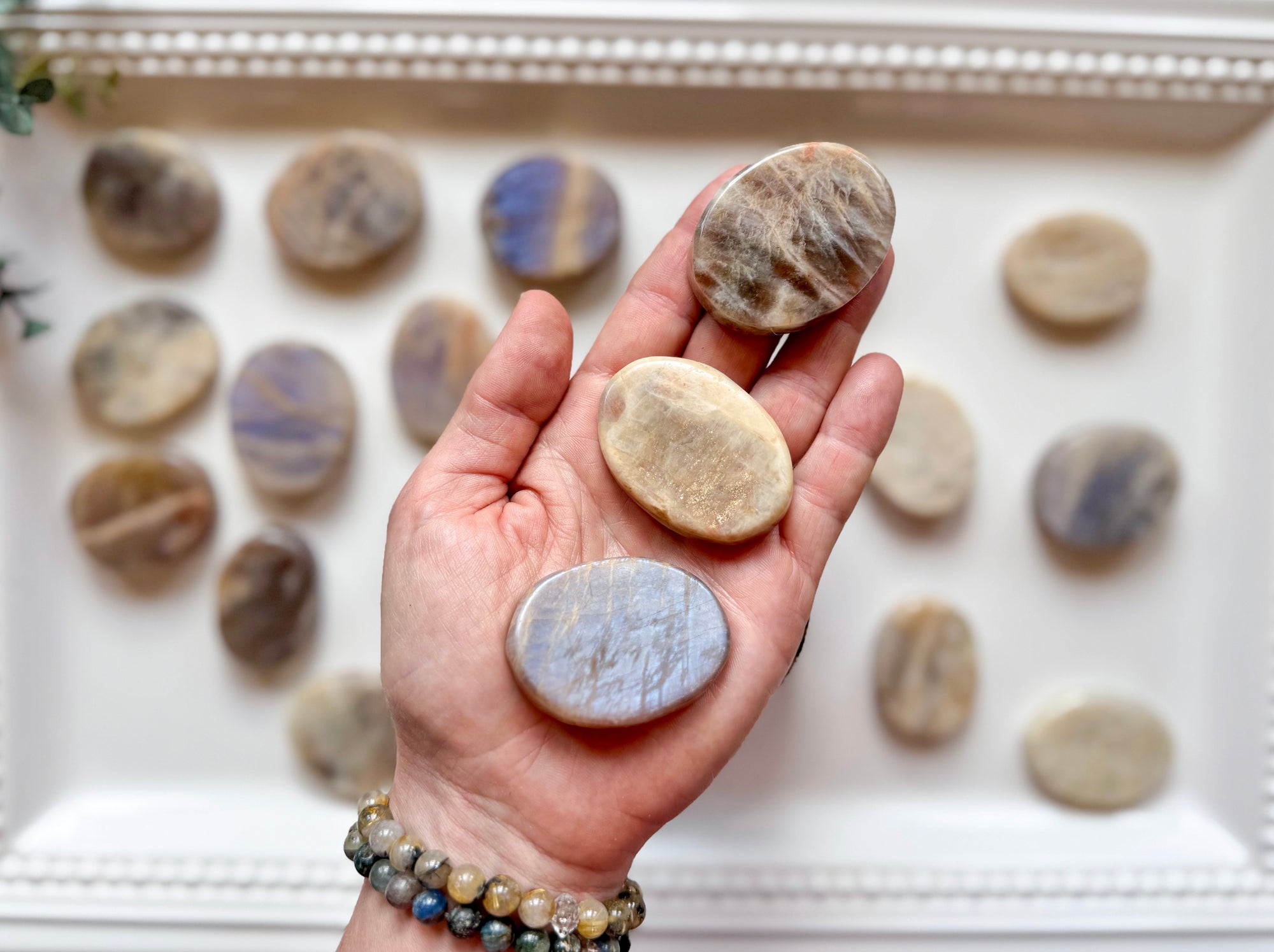 Moonstone Sunstone Flat Palm Stone