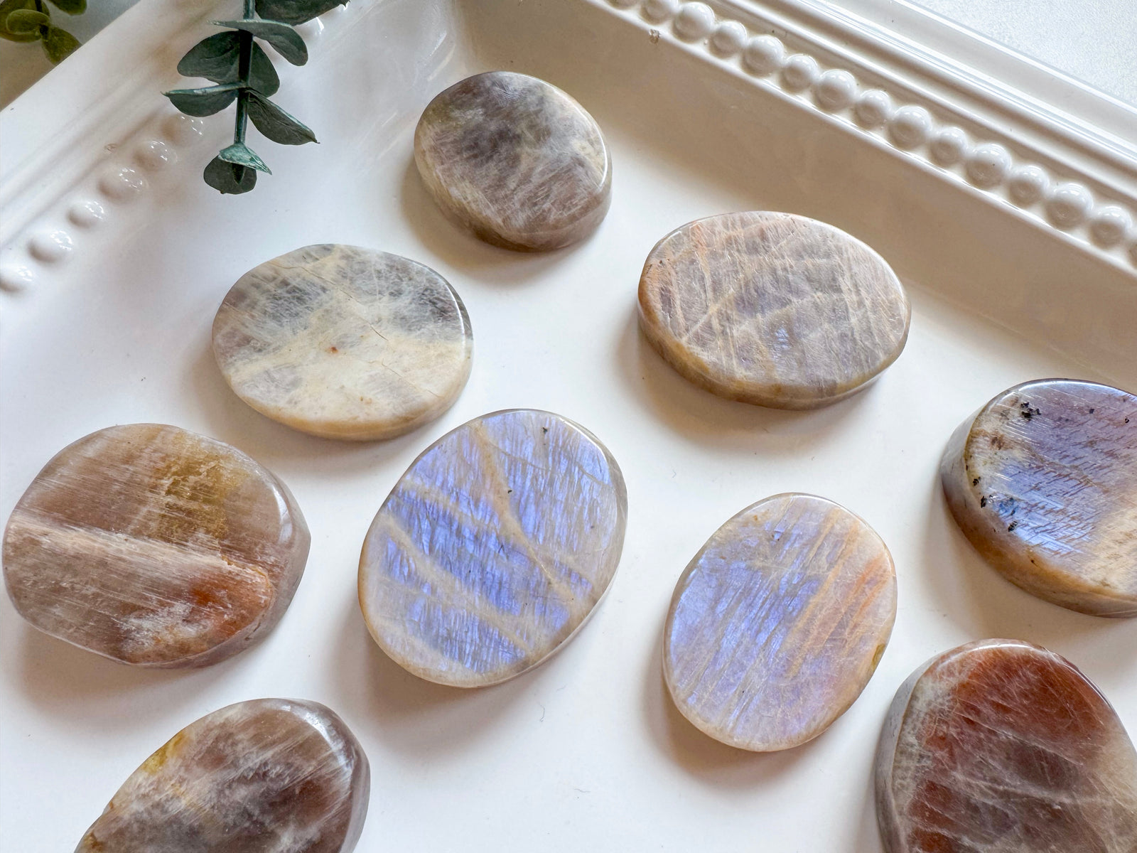 Moonstone Sunstone Flat Palm Stone
