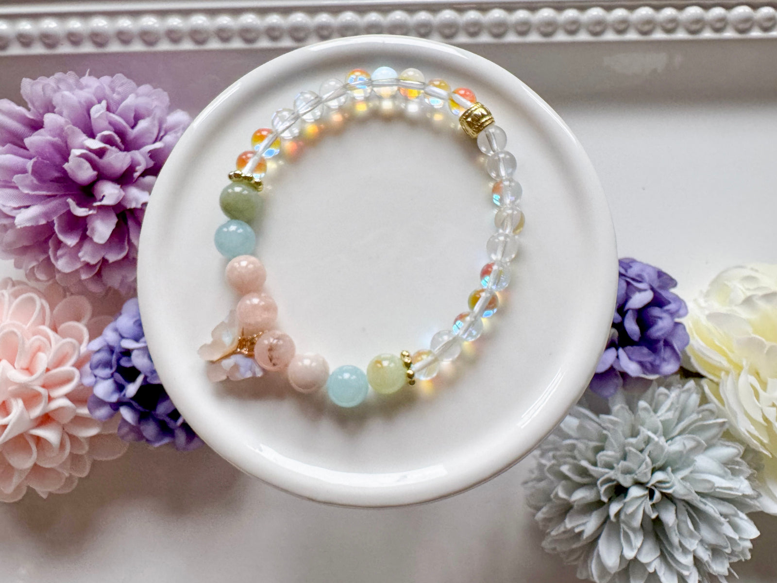 Morganite & Aura Quartz with Butterfly Beaded Bracelet || Reiki Infused