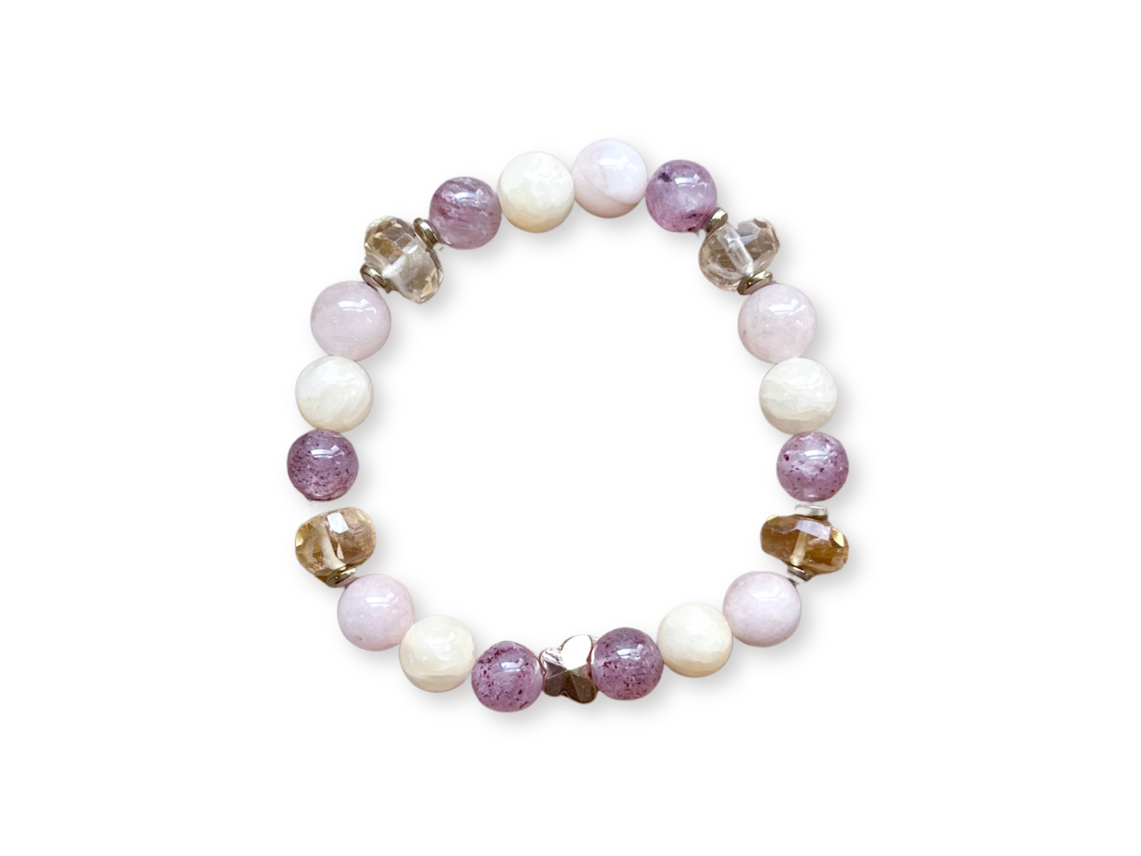 Morganite, Strawberry Quartz & Yellow Calcite with Gold Butterfly Beaded Bracelet || Reiki Infused
