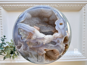Moss Agate Sphere with Rotating Wood Stand || XL Showpiece