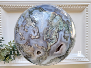 Moss Agate Sphere with Rotating Wood Stand || XL Showpiece