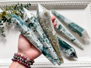 Moss Agate Cut Base Wand || Large