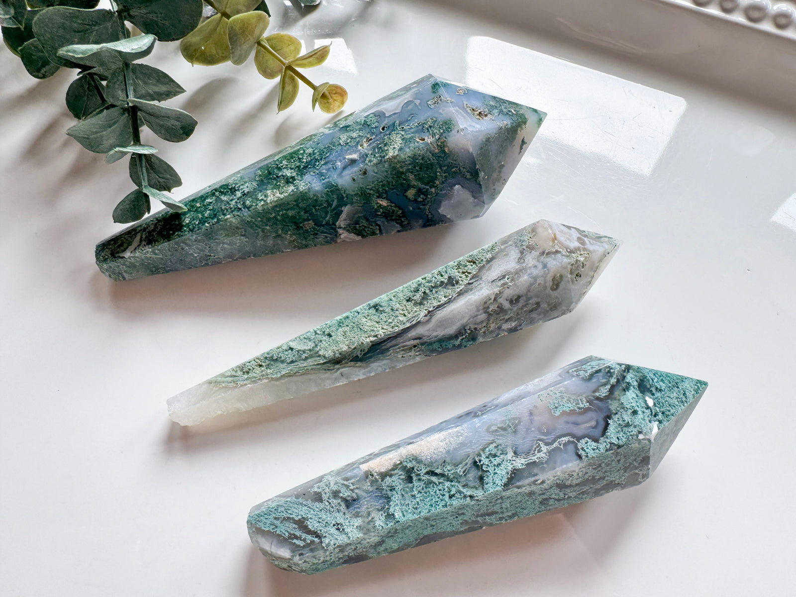 Moss Agate Cut Base Wand || Small