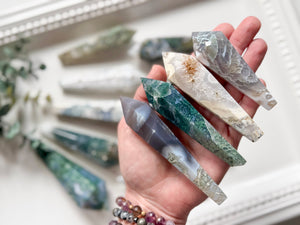 Moss Agate Cut Base Wand || Small