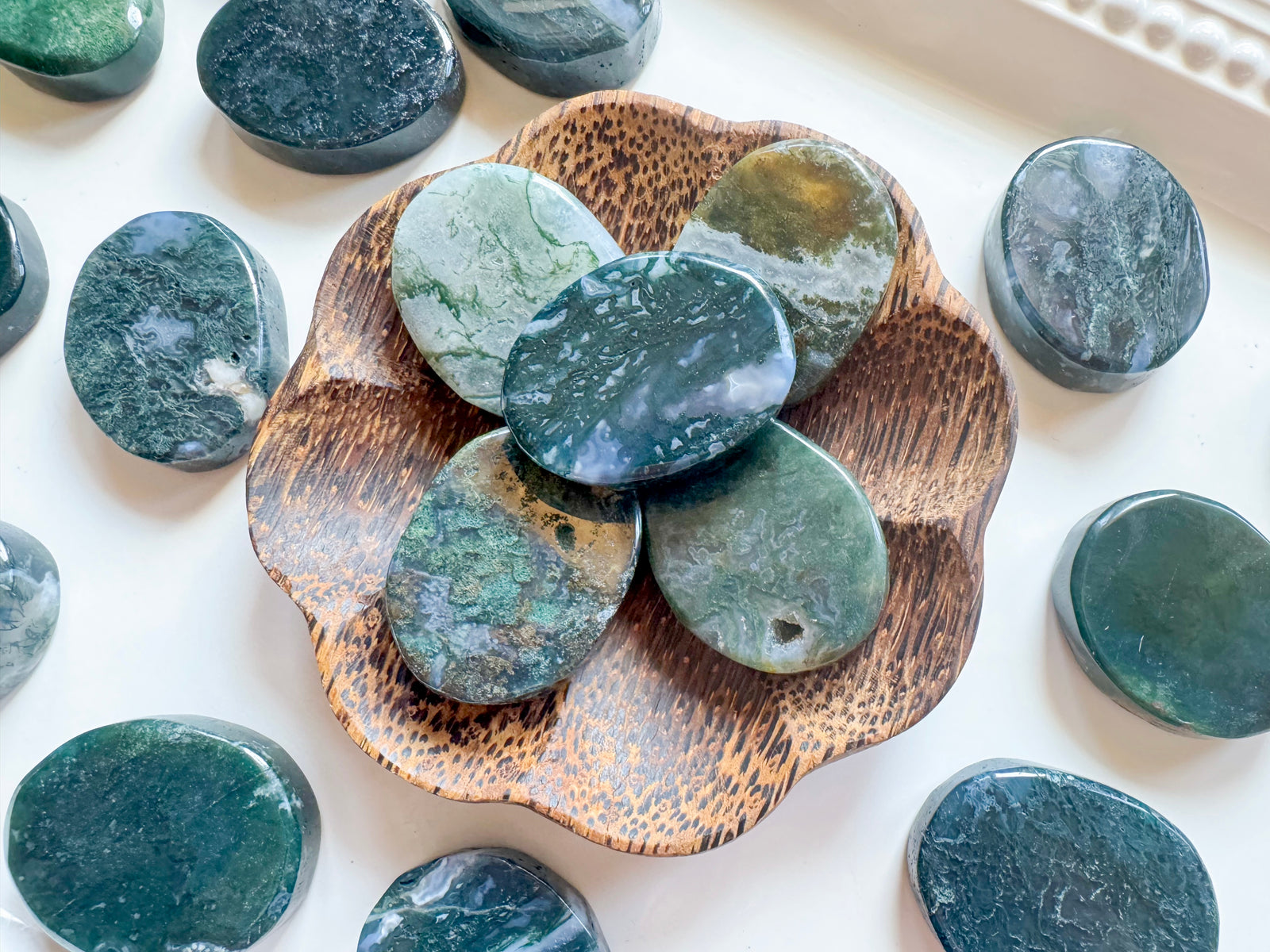 Moss Agate Flat Palm Stone
