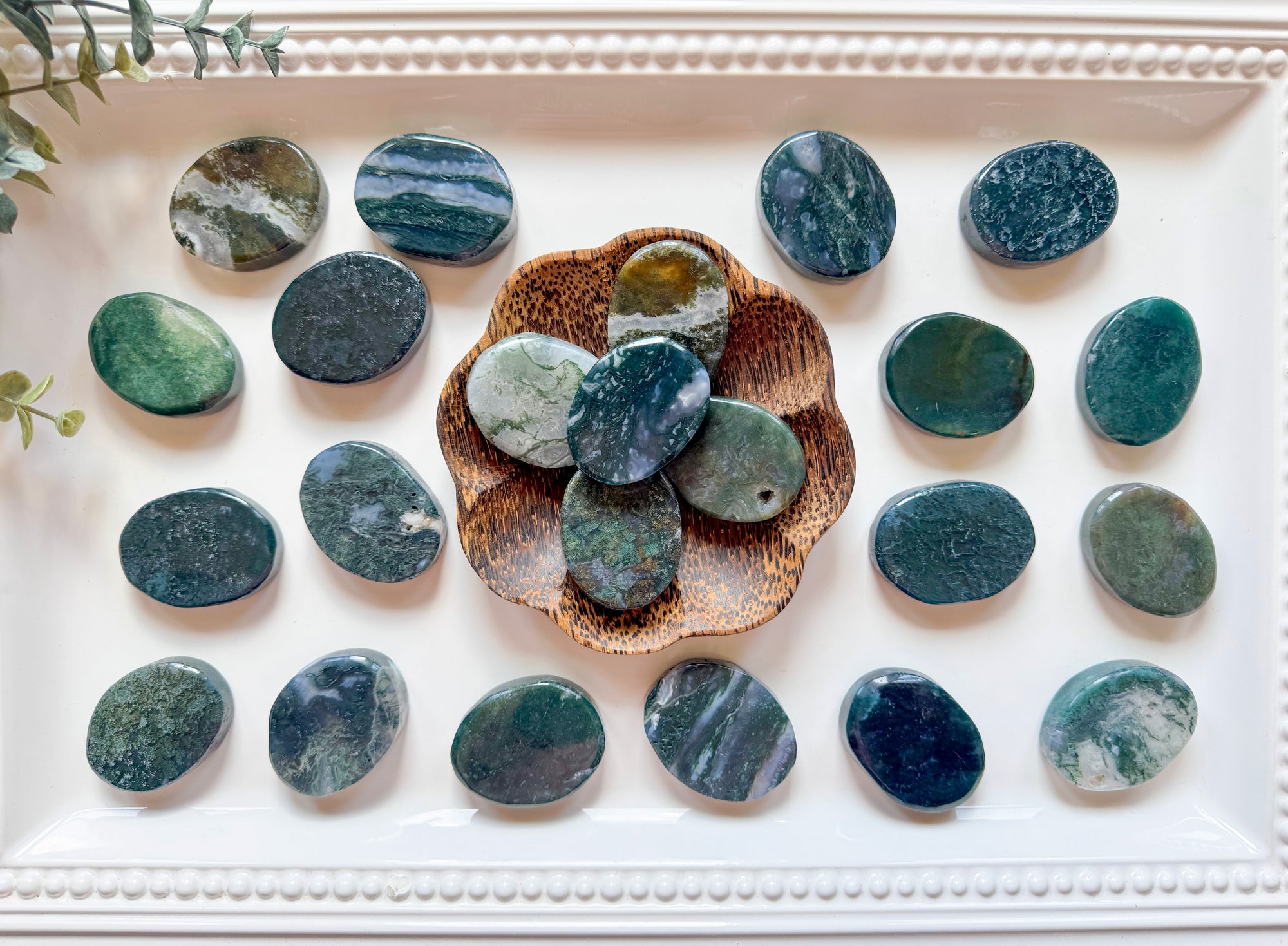 Moss Agate Flat Palm Stone
