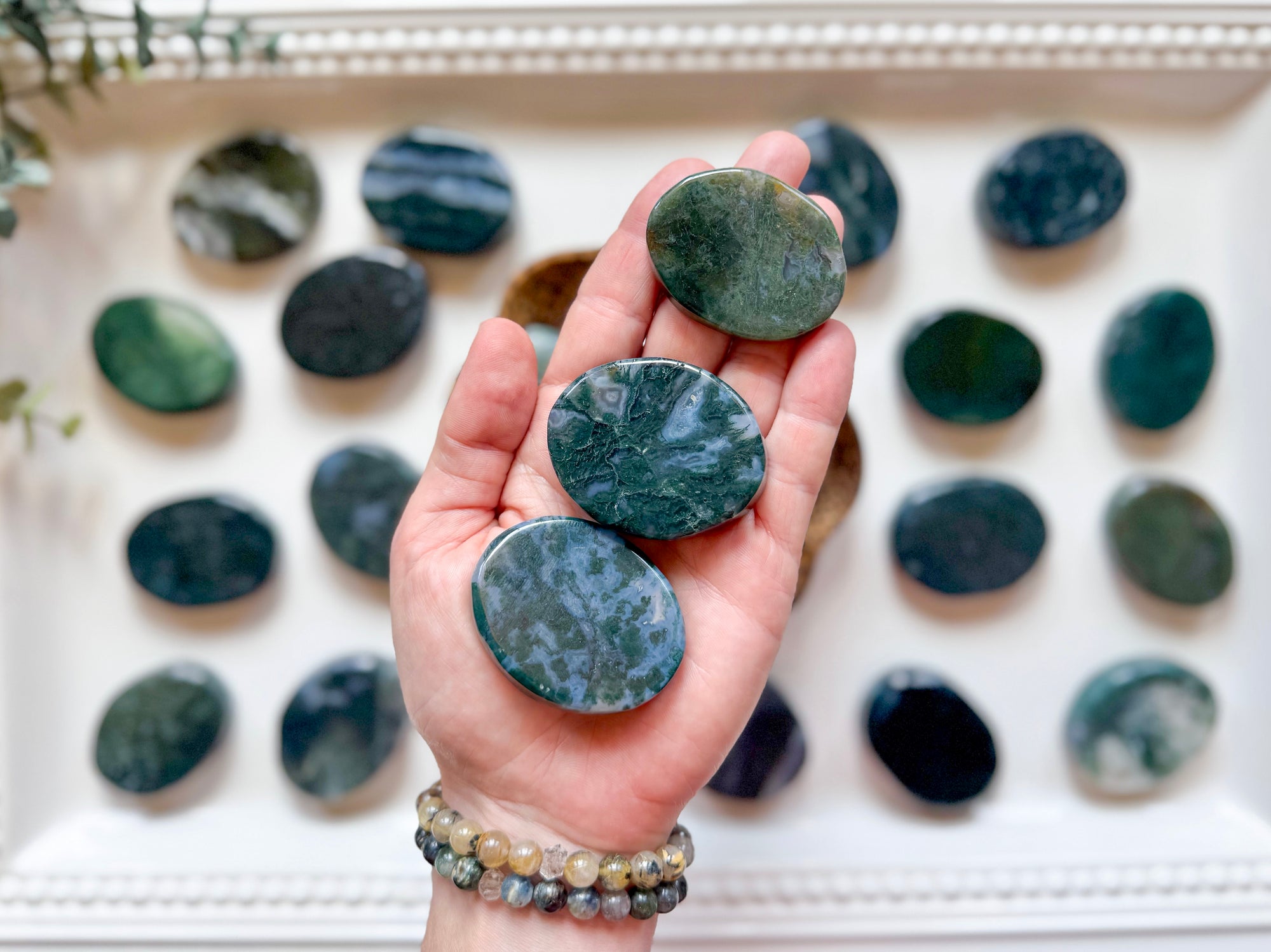 Moss Agate Flat Palm Stone
