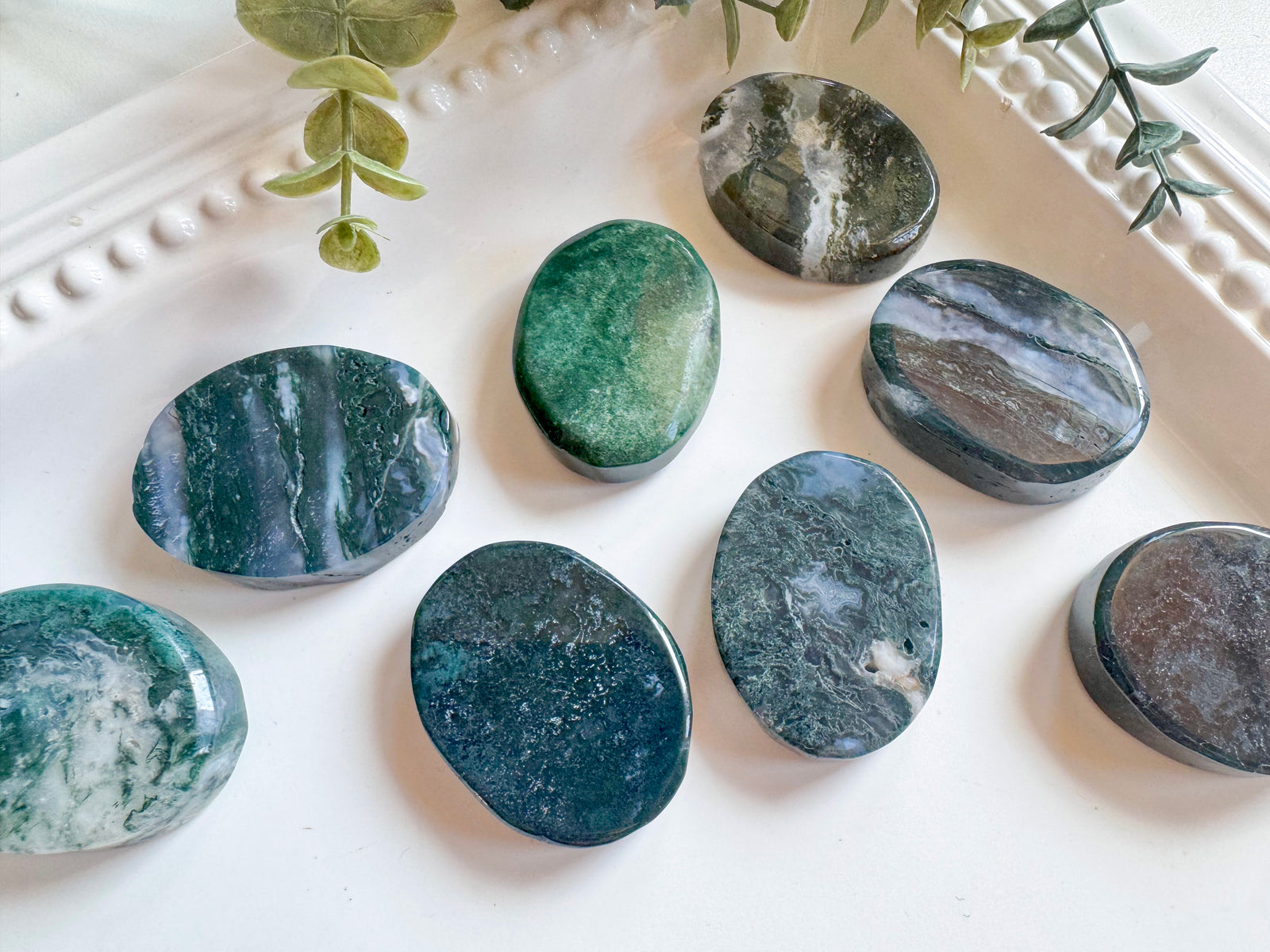 Moss Agate Flat Palm Stone
