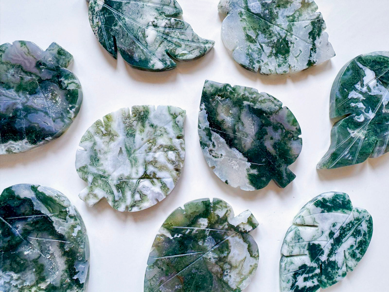 Moss Agate Leaf Carving