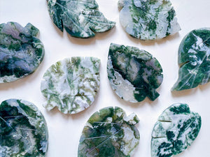 Moss Agate Leaf Carving