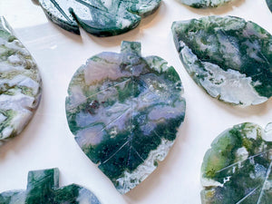 Moss Agate Leaf Carving