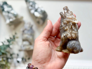 Moss Agate Wolf Carving