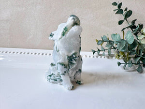 Moss Agate Wolf Carving