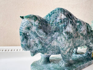 Moss Agate Yak Carving
