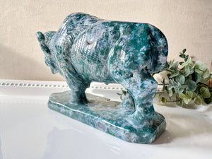 Moss Agate Yak Carving