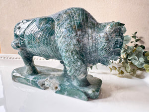 Moss Agate Yak Carving