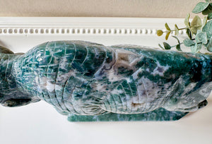 Moss Agate Yak Carving