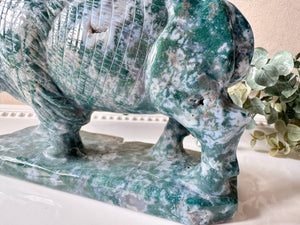 Moss Agate Yak Carving