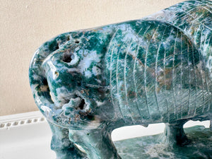 Moss Agate Yak Carving