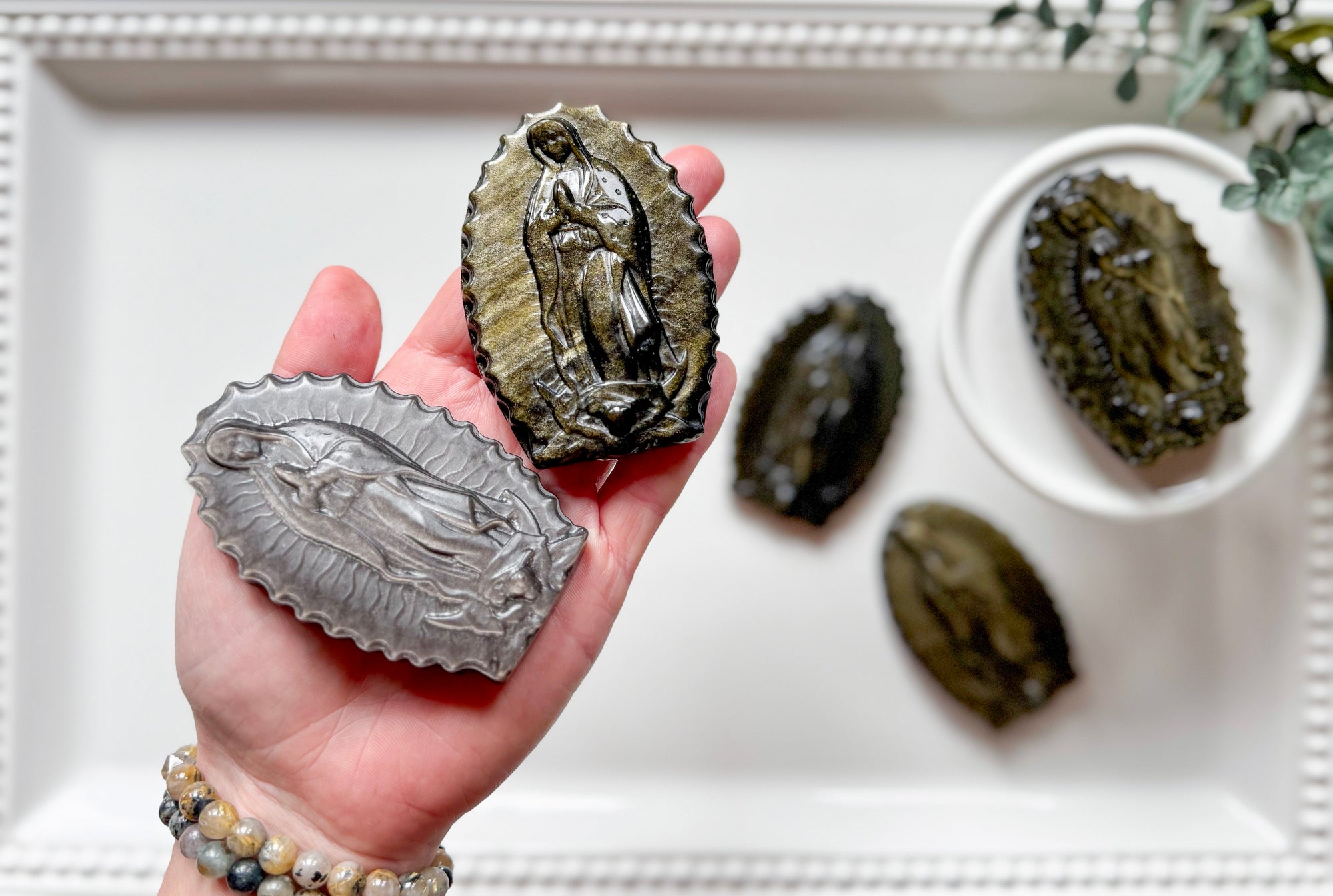 Mother Mary Obsidian Carving