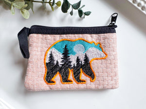 Mountain in Bear Silhouette Embroidered Zippered Pouch || El Salvador