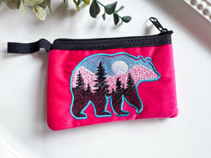 Mountain in Bear Silhouette Embroidered Zippered Pouch || El Salvador