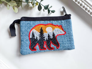 Mountain in Bear Silhouette Embroidered Zippered Pouch || El Salvador