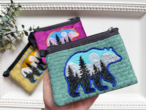 Mountain in Bear Silhouette Embroidered Zippered Pouch || El Salvador