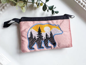 Mountain in Bear Silhouette Embroidered Zippered Pouch || El Salvador
