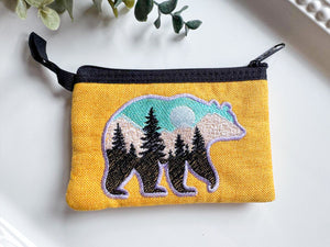 Mountain in Bear Silhouette Embroidered Zippered Pouch || El Salvador