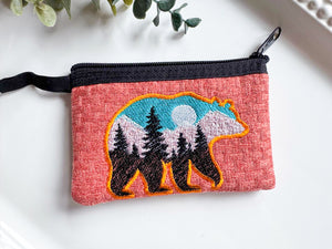 Mountain in Bear Silhouette Embroidered Zippered Pouch || El Salvador
