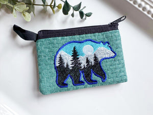 Mountain in Bear Silhouette Embroidered Zippered Pouch || El Salvador